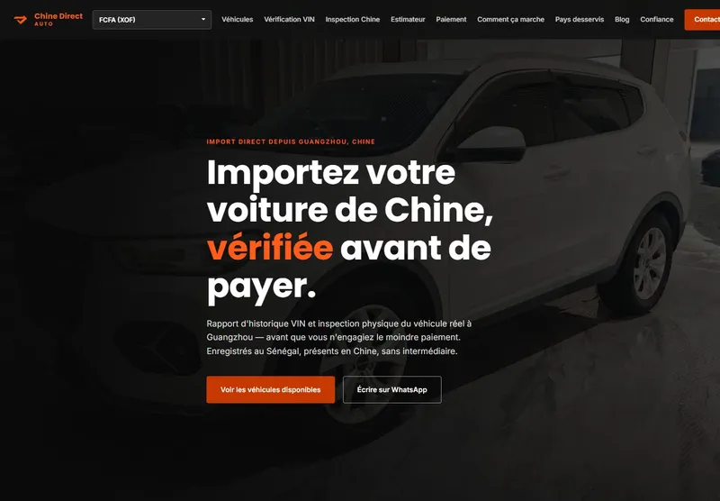 Aperçu réel du site Chine Direct Auto